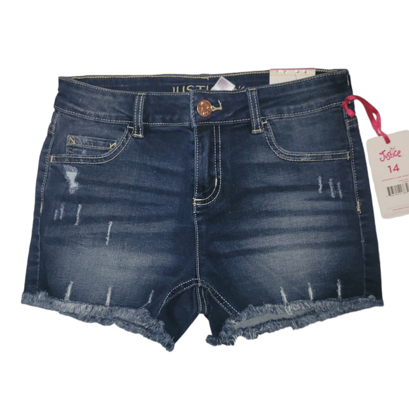 Girls Justice Distressed Classic Denim Dark Wash Shorts Size 14 - Picture 1 of 4